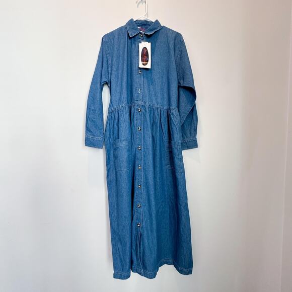 Blue Diamond Dress Womens Large Blue Denim Button Front Belted Pockets Maxi - Picture 12 of 13